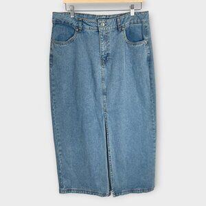Denim Maxi Skirt XL Front Slit Bluenotes Western Normcore